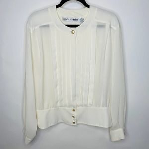 Chaus Woman Cream Blouse Pleat Front Sz 20W